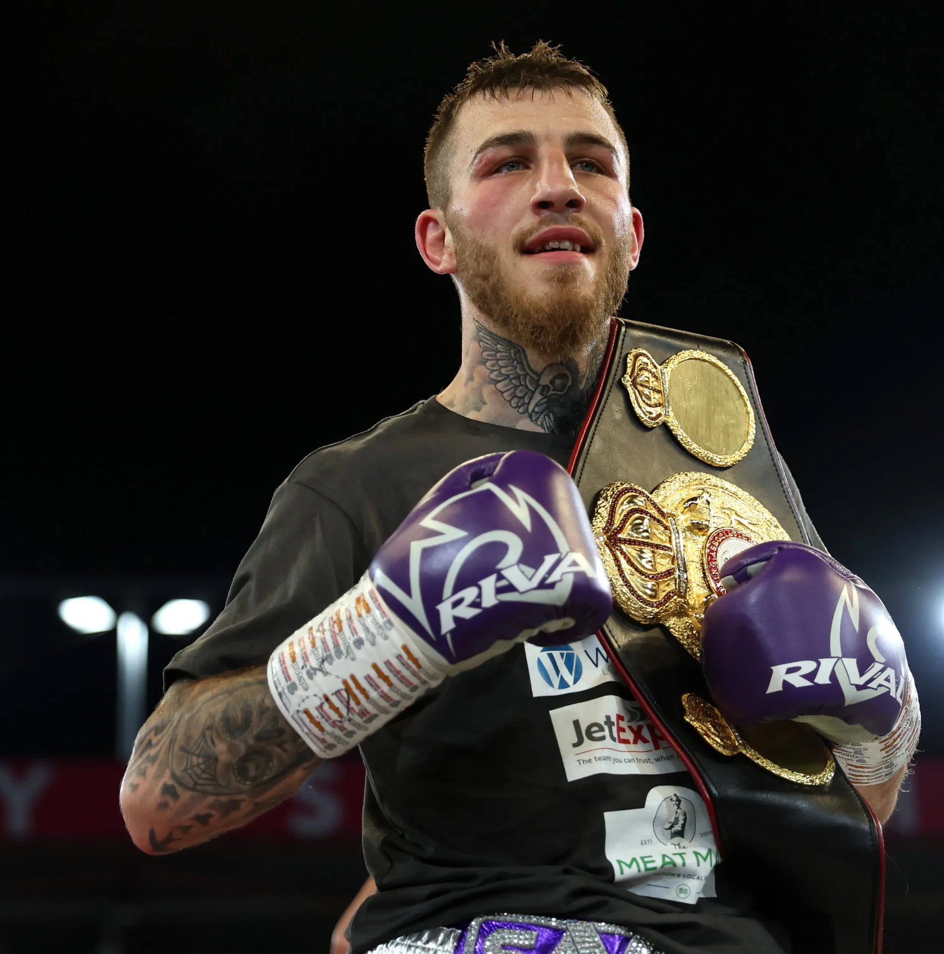 Sam Eggington's championship belt and boxing gloves